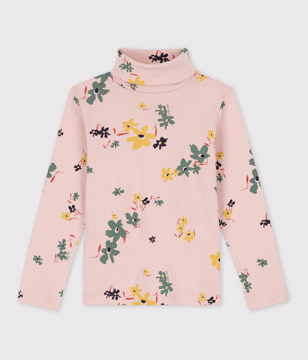 Sous-pull imprim&eacute; fleuri en coton enfant fille rose/multicouleur