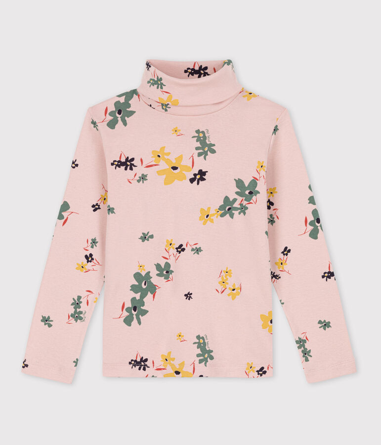 Sous-pull imprim&eacute; fleuri en coton enfant fille rose SALINE/blanc MULTICO