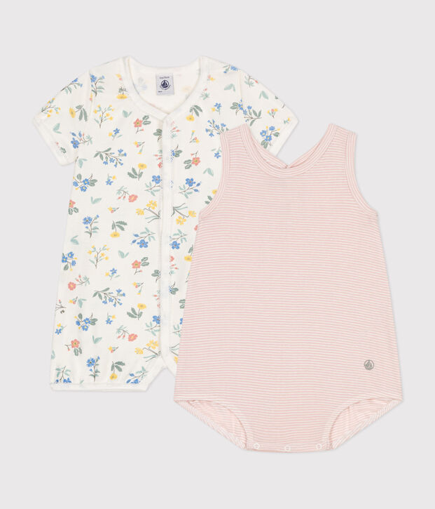 Lot de 2 combinaisons courtes en coton b&eacute;b&eacute; multicouleur