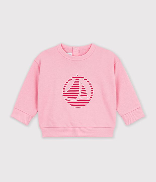 Sweatshirt b&eacute;b&eacute; en coton uni et son logo imprim&eacute; rose clair