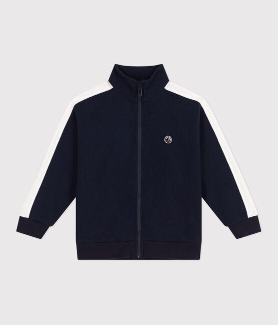 Sweatshirt zippé col montant enfant en coton uni bleu SMOKING