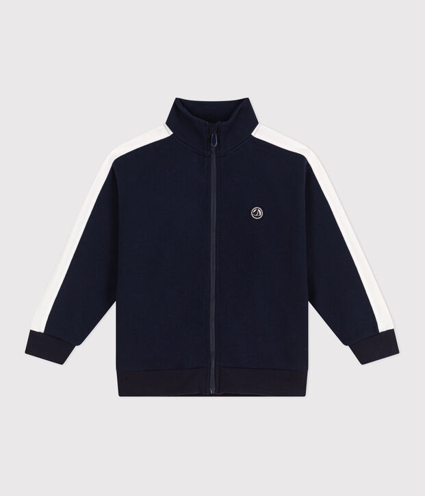 Sweatshirt zipp&eacute; col montant enfant en coton uni bleu