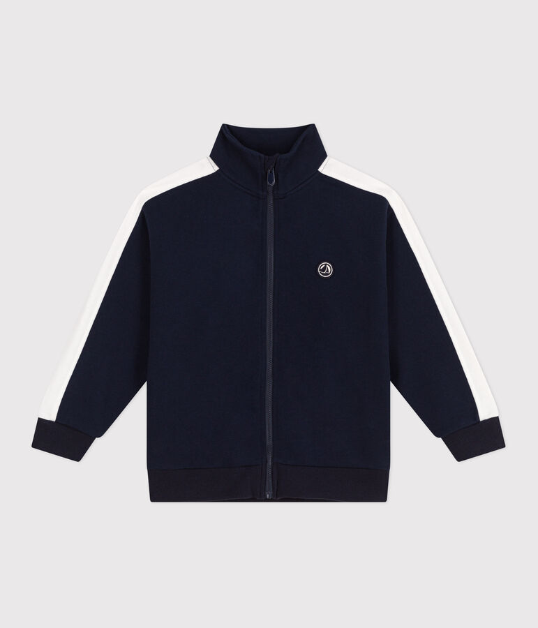 Sweatshirt zipp&eacute; col montant enfant en coton uni bleu SMOKING