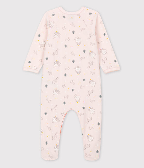 Dors-bien bébé imprimé princesse en velours de coton biologique rose FLEUR/blanc MULTICO