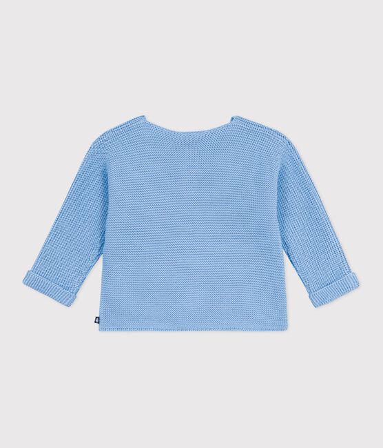 Cardigan bébé tricot point mousse en coton bleu FLO