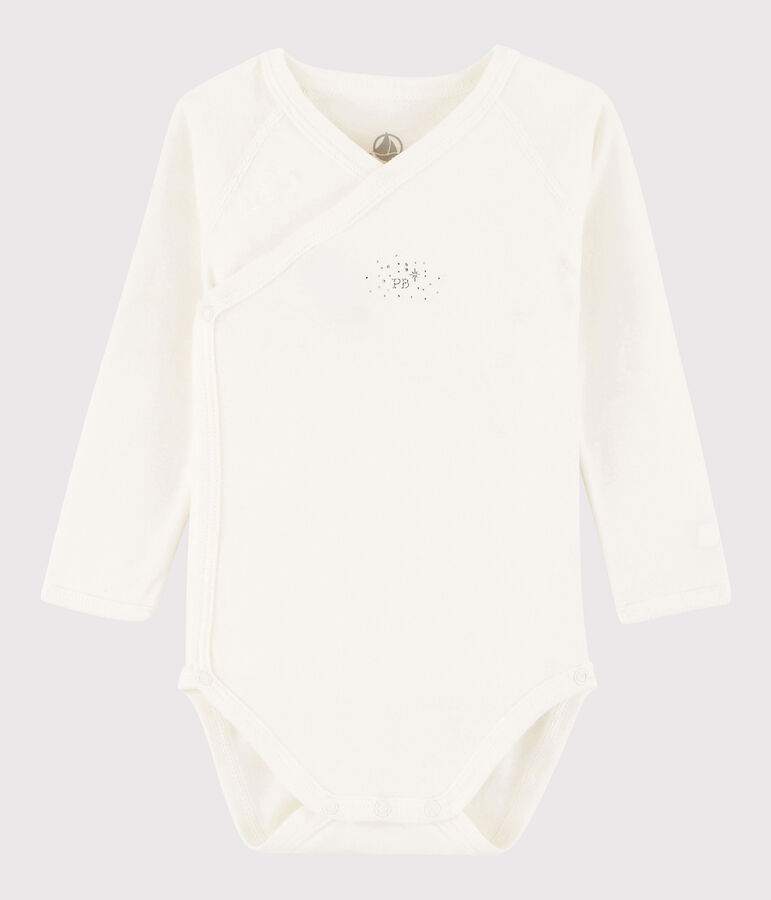 Body crois&eacute; manches longues b&eacute;b&eacute; fille-gar&ccedil;on blanc MARSHMALLOW