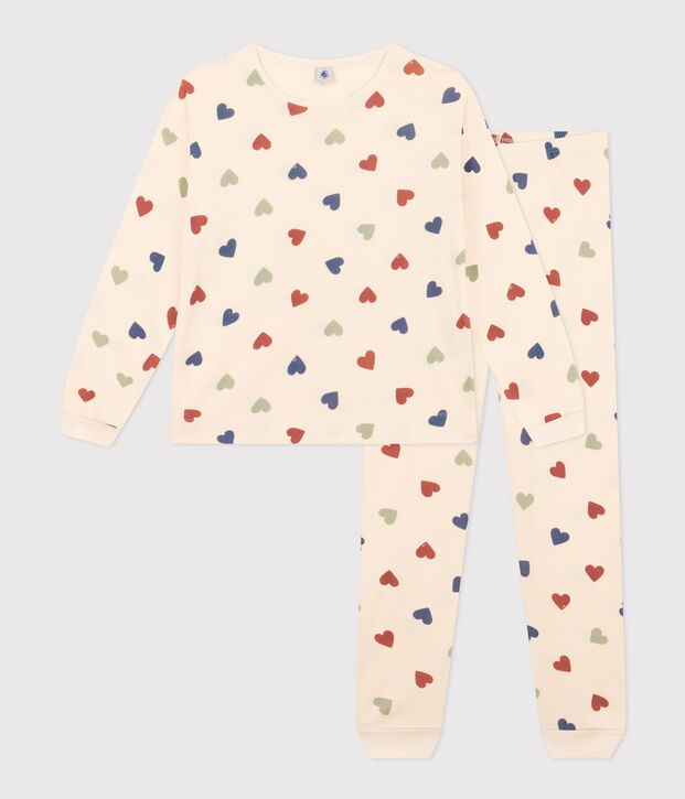 Pyjama en coton motif c&oelig;ur femme &eacute;cru/multicouleur