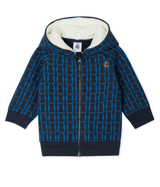 Sweatshirt à capuche bébé garçon en molleton imprimé et doublé de sherpa bleu SMOKING/blanc MULTICO
