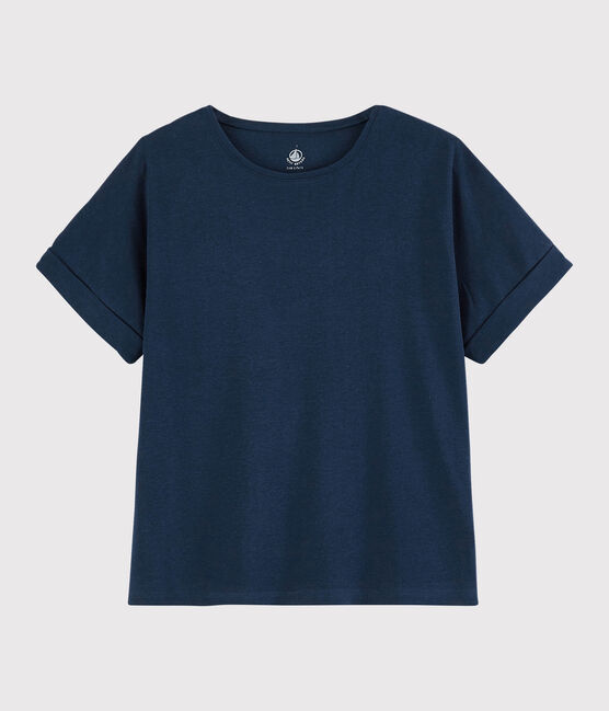 T-shirt en coton/lin uni Femme bleu MEDIEVAL