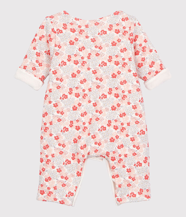 Combinaison longue fleurie b&eacute;b&eacute; en tubique matelass&eacute; en coton biologique blanc/multicouleur