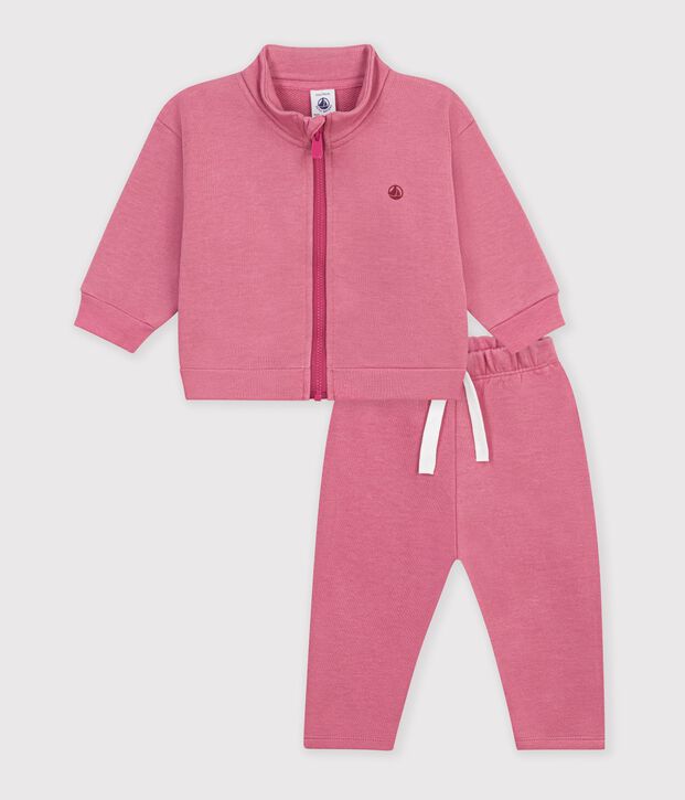 Ensemble sweatshirt et pantalon b&eacute;b&eacute; en coton uni rose