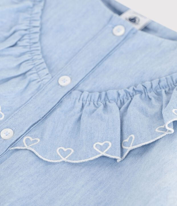Blouse enfant en coton manches courtes unie bleu