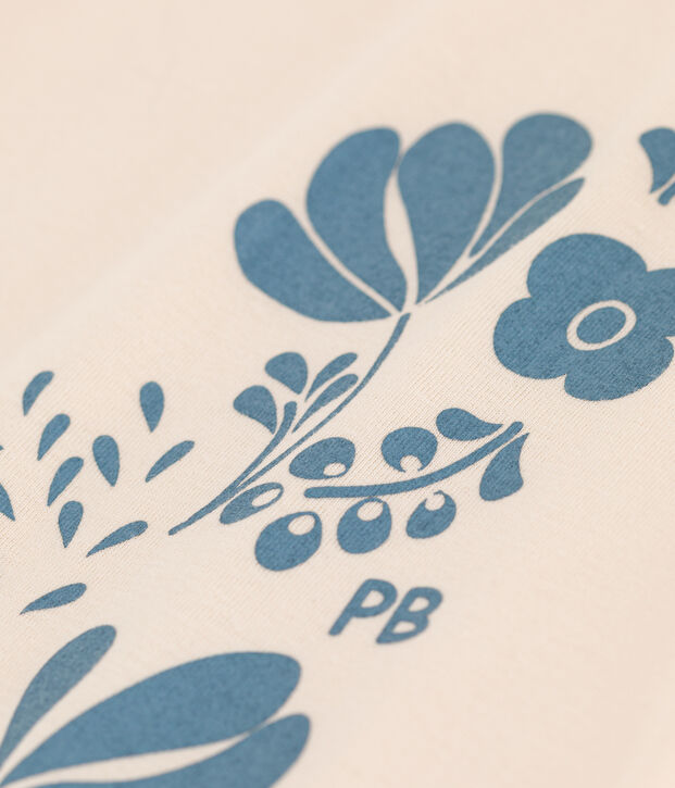 Tee-shirt manches longues en coton enfant fille / gar&ccedil;on &eacute;cru/bleu