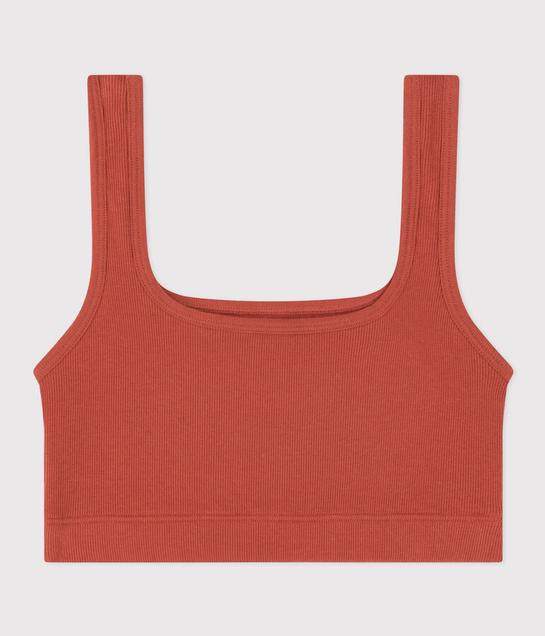 Brassi&egrave;re unie en coton et &eacute;lasthanne femme marron FAMEUX