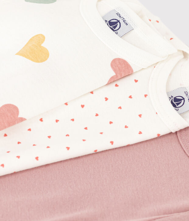 Lot de 3 bodies manches longues coeurs b&eacute;b&eacute; en coton multicouleur