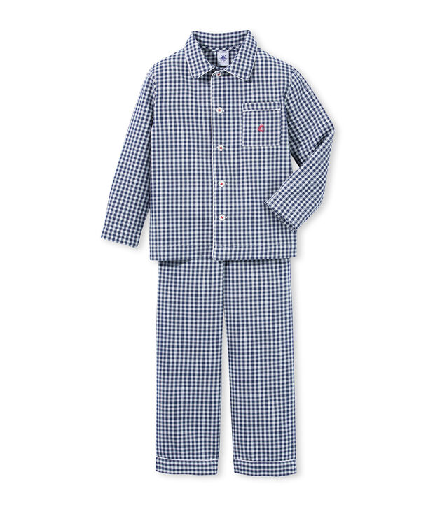Pyjama petit gar&ccedil;on en twill bleu/blanc