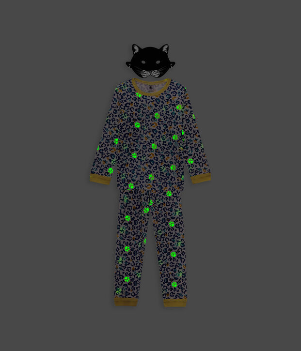 Pyjama phosphorescent l&eacute;opard en coton enfant blanc/multicouleur