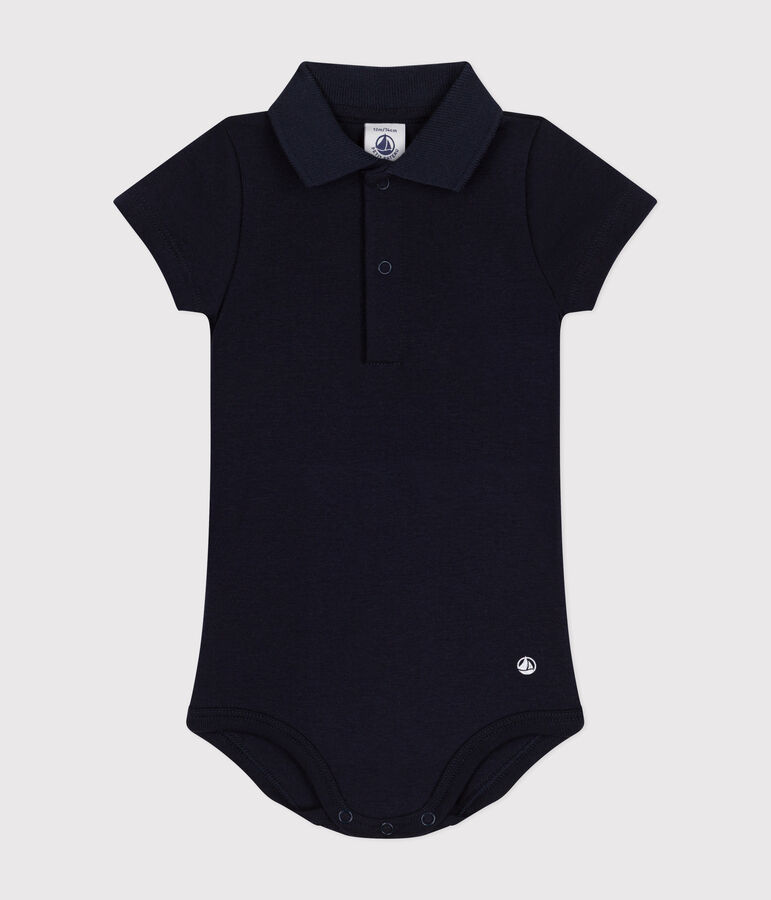 Body manches courtes b&eacute;b&eacute; col polo en coton bleu SMOKING