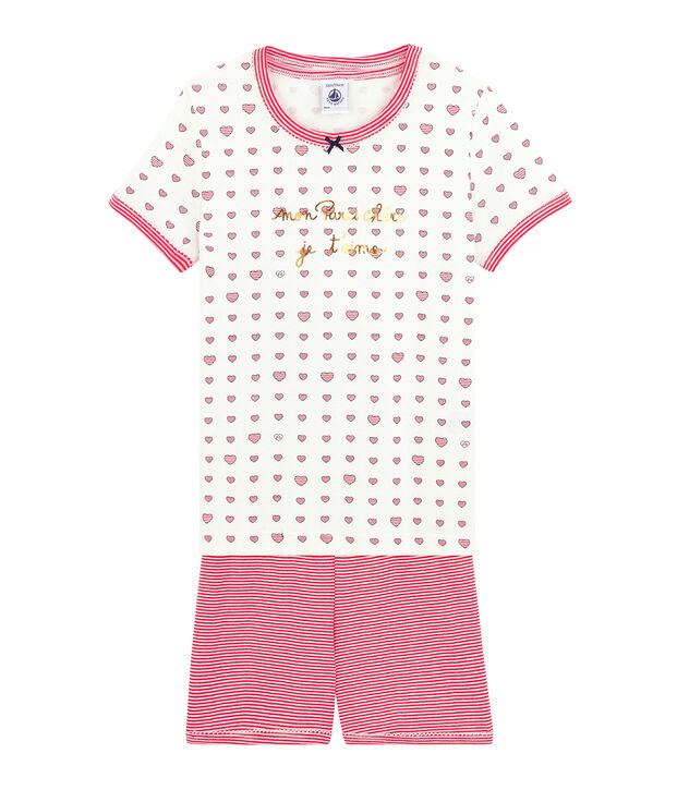 Pyjacourt petite fille en c&ocirc;te blanc/multicouleur
