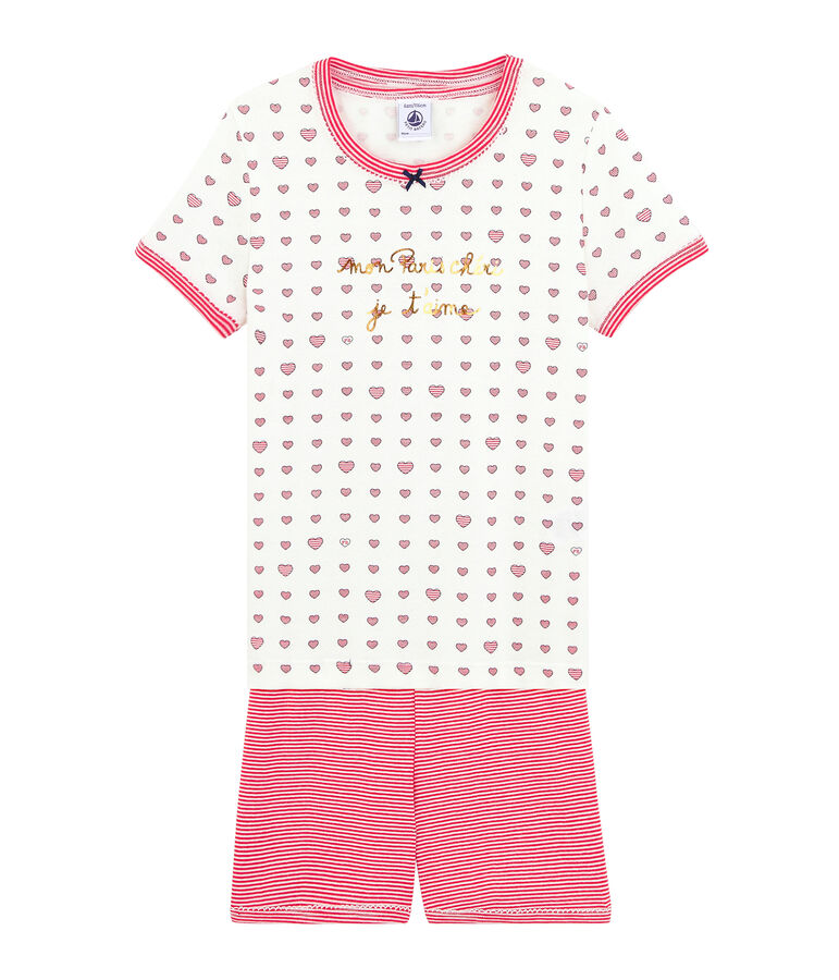 Pyjacourt petite fille en c&ocirc;te blanc MARSHMALLOW/blanc MULTICO