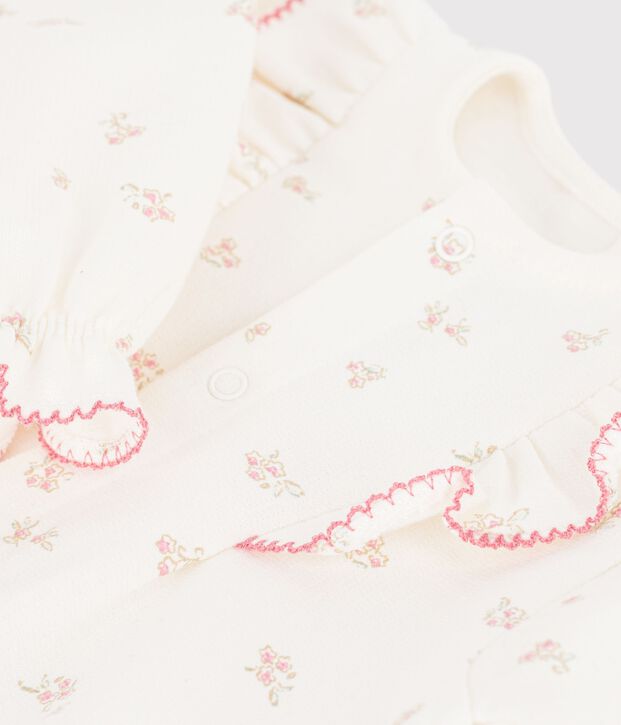 Combinaison b&eacute;b&eacute; en coton &agrave; volants imprim&eacute;e &agrave; fleurs &eacute;cru/multicouleur