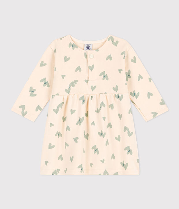 Robe manches longues en molleton b&eacute;b&eacute; &eacute;cru/vert