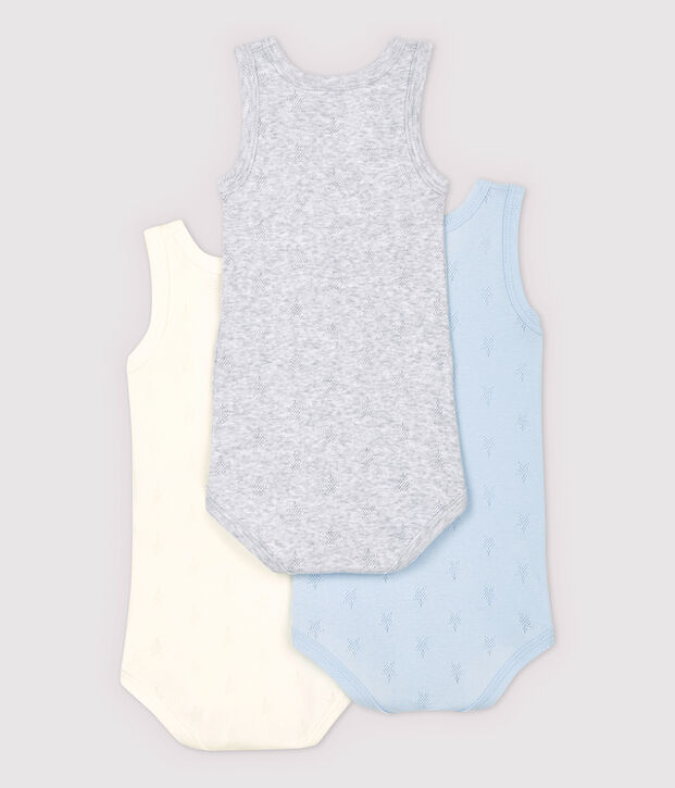 Lot de 3 bodies sans manches ajour&eacute;s b&eacute;b&eacute; en coton biologique multicouleur