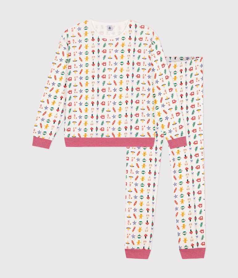 Pyjama en coton imprim&eacute; No&euml;l blanc MARSHMALLOW/blanc MULTICO