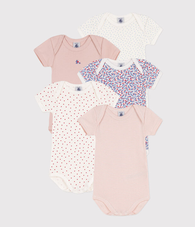 Lot de 5 bodies manches courtes fleurs en coton multicouleur