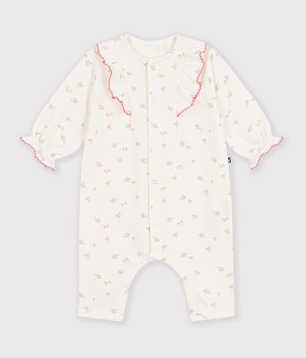 Combinaison b&eacute;b&eacute; en coton &agrave; volants imprim&eacute;e &agrave; fleurs &eacute;cru/multicouleur