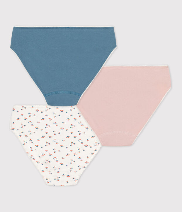 Lot de 3 culottes fleur fille en coton et &eacute;lasthanne multicouleur