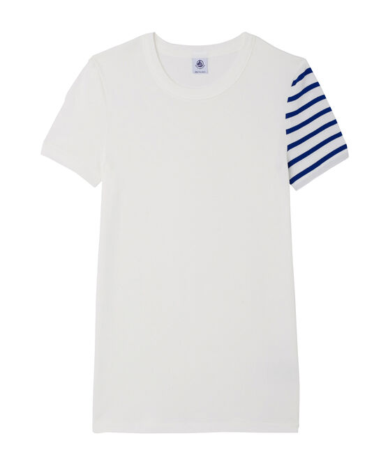 T-shirt femme fantaisie en côte originale blanc ECUME