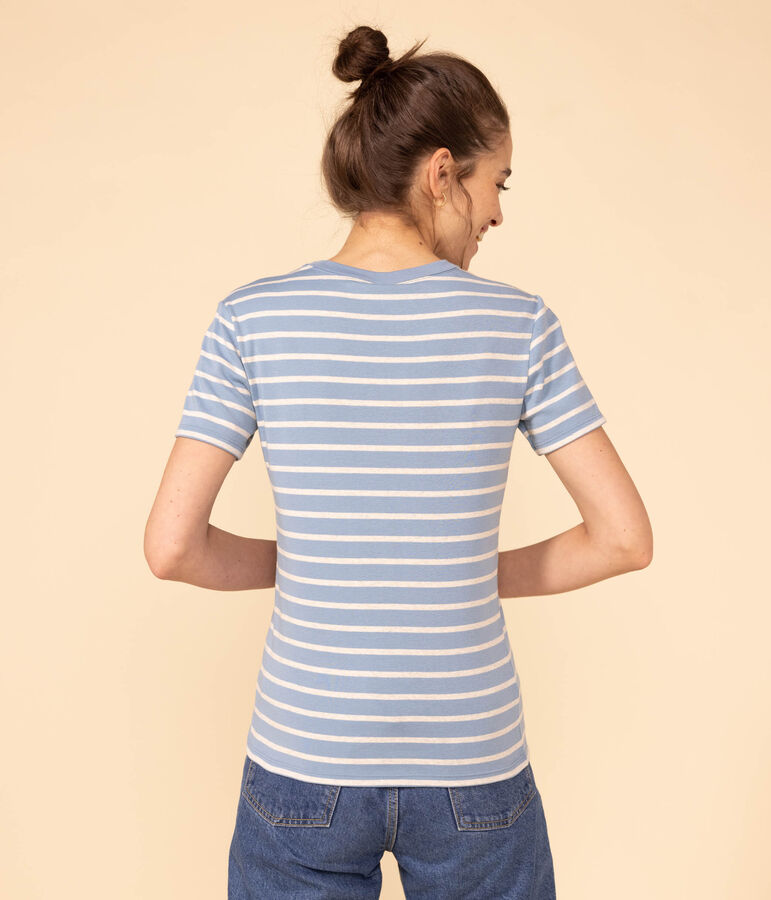 Tee-shirt L'ICONIQUE col rond en coton Femme bleu/beige