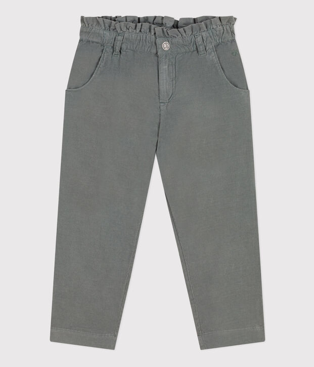 Pantalon droit en velours fin enfant fille vert