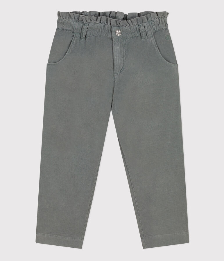 Pantalon droit en velours fin enfant fille vert THUYA