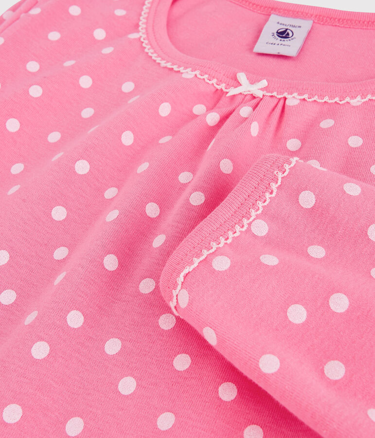 Chemise de nuit volant&eacute;e petite fille en coton rose PETAL/blanc ECUME