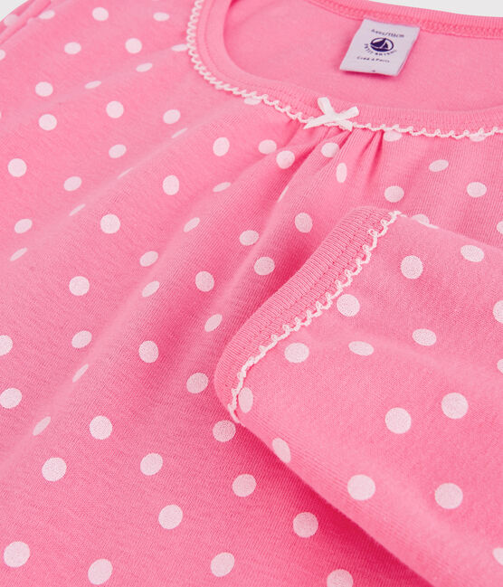 Chemise de nuit volantée petite fille en coton rose PETAL/blanc ECUME