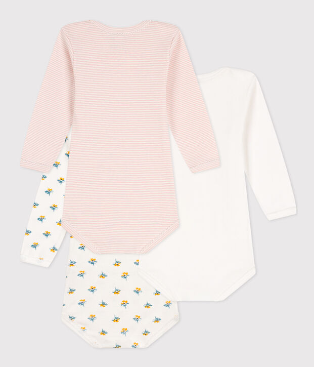 Lot de 3 bodies manches longues fleurs b&eacute;b&eacute; en coton multicouleur