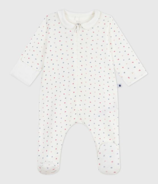 Pyjama bébé en coton à col imprimé cœurs blanc MARSHMALLOW/blanc MULTICO