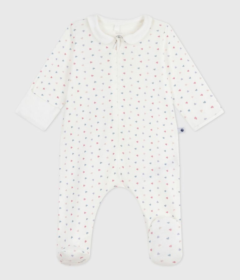 Pyjama b&eacute;b&eacute; en coton &agrave; col imprim&eacute; c&oelig;urs blanc MARSHMALLOW/blanc MULTICO