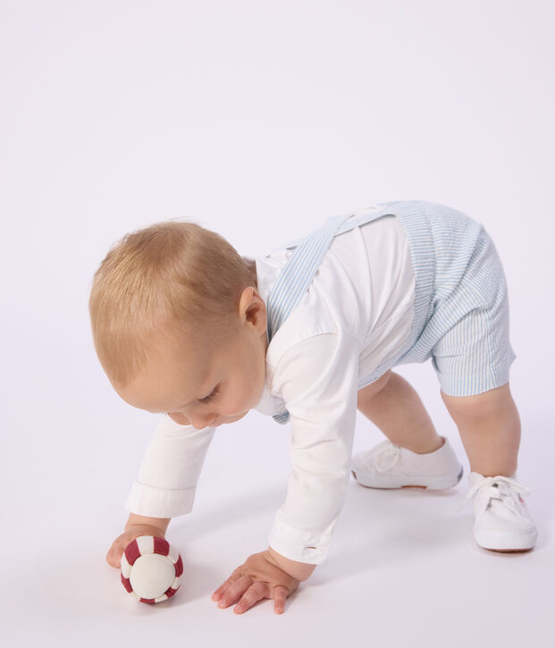 Salopette courte b&eacute;b&eacute; en coton, ray&eacute;e bleu/bleu