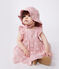 Robe bébé en gaze de coton et son bloomer, imprimée à fleurs rose CHARME/blanc MARSHMALLOW