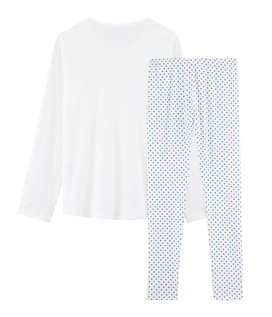 Pyjama fille en côte blanc MARSHMALLOW/bleu CONTES