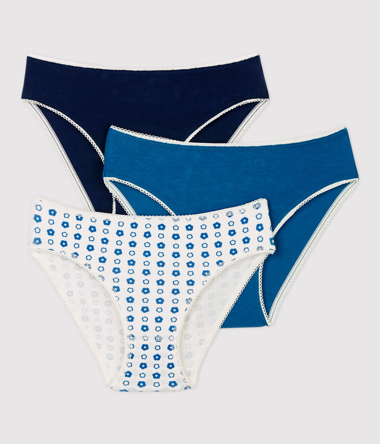 Lot de 3 culottes fleur graphique petite fille en coton biologique et &eacute;lasthanne multicouleur