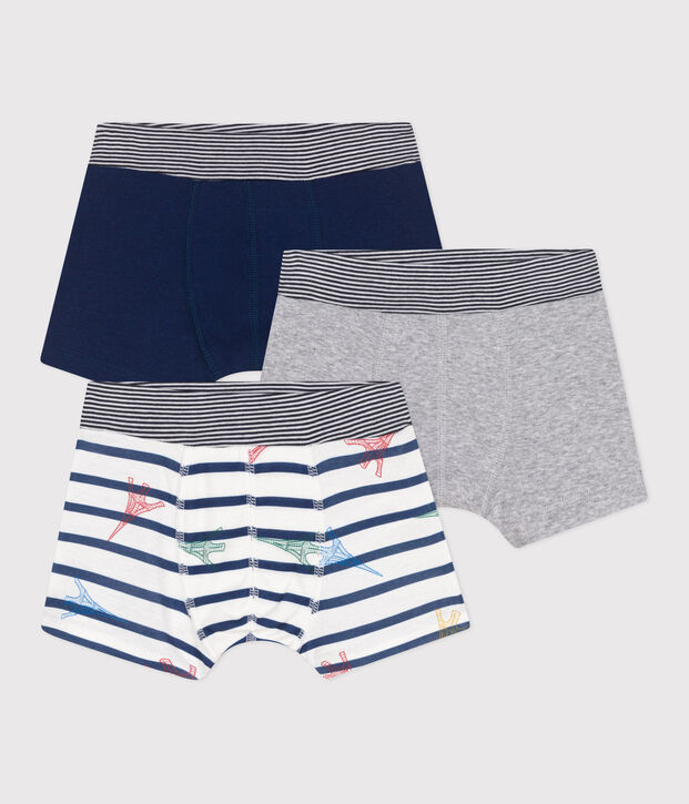 Lot de 3 boxers enfant en coton ceinture recouverte imprim&eacute; Paris multicouleur