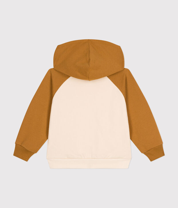 Sweatshirt &agrave; capuche en molleton enfant gar&ccedil;on &eacute;cru/marron