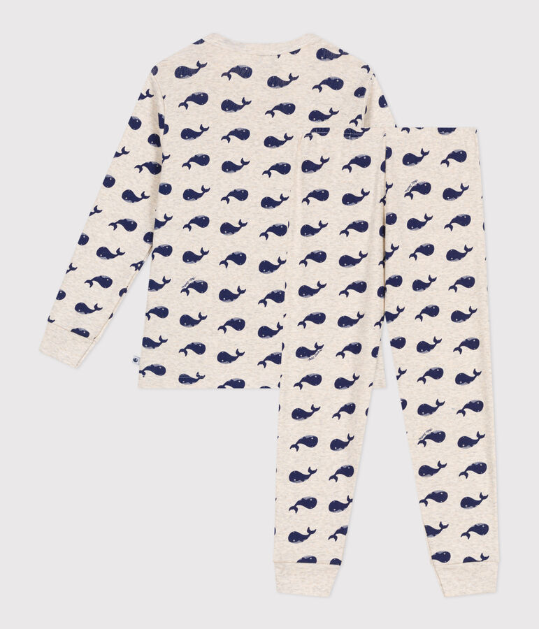Pyjama enfant en coton imprim&eacute; baleines beige MONTELIMAR/bleu MEDIEVAL