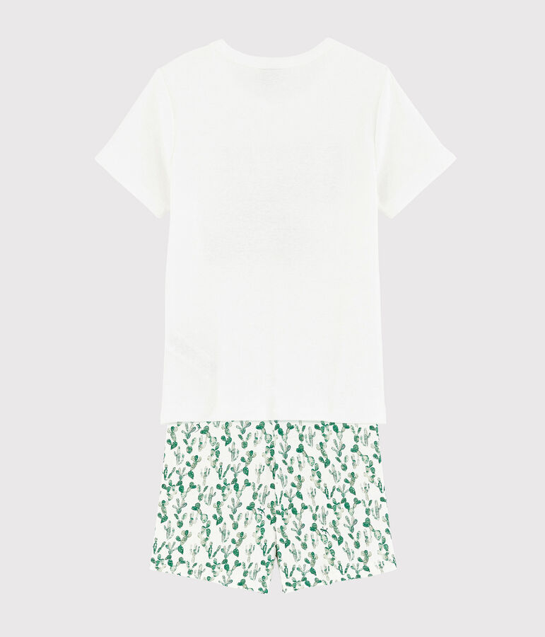 Pyjacourt cactus petit gar&ccedil;on en coton et lin blanc MARSHMALLOW/blanc MULTICO