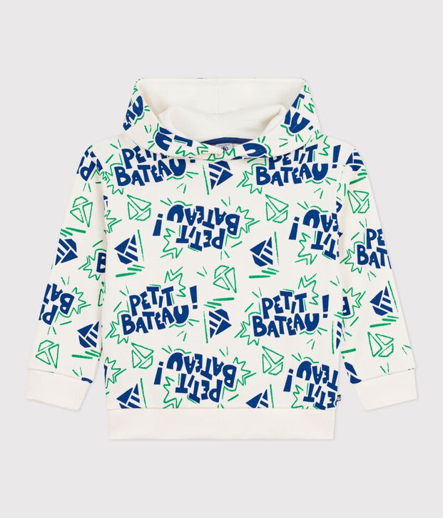 Sweatshirt &agrave; capuche enfant en coton imprim&eacute; &eacute;cru/multicouleur