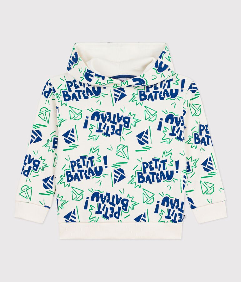 Sweatshirt &agrave; capuche enfant en coton imprim&eacute; MILK/ MULTICO